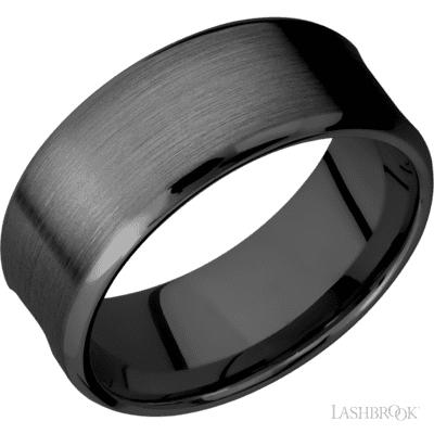Zirconium with Satin , Polish Finish and Dinosaur Bone Black Inlay Custom Wedding Band