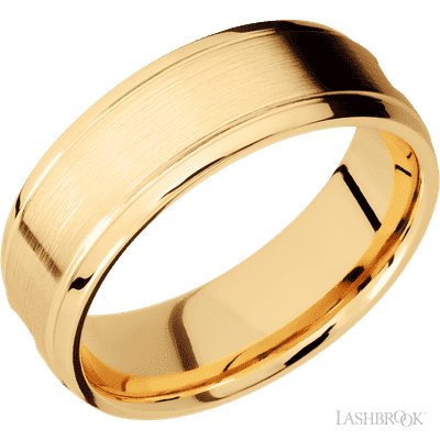14K Yellow Gold with Satin , Polish Finish and Dinosaur Bone Red Inlay and Crimson Sleeve Custom Wedding Band