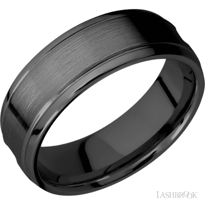 Zirconium with Satin , Polish Finish and Meteorite Inlay and 14K Rose Gold Sleeve