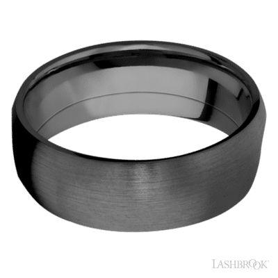 8 mm Black Zirconium domed band with a Titanium Damascus inlay and black diamond side eternities