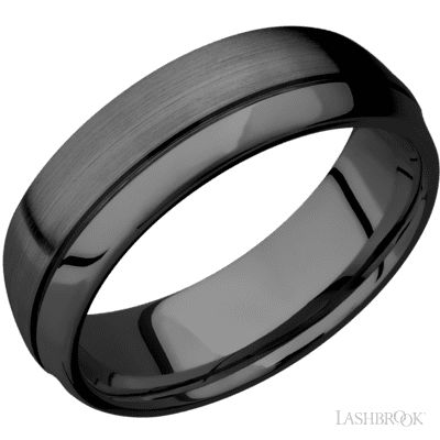 Zirconium with Satin , Polish Finish and Black Mother of Pearl Sleeve Custom Wedding Band