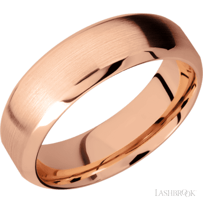 14K Rose Gold with Polish , Polish Finish and Dinosaur Bone Red Inlay Custom Wedding Band