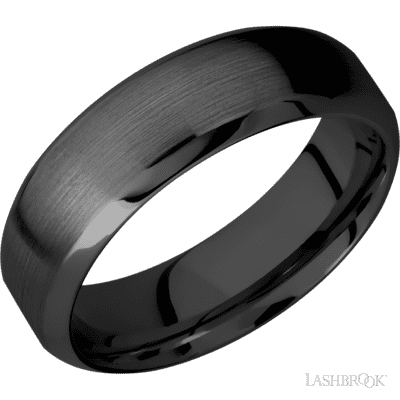 Zirconium with Polish , Polish Finish and Coral Inlay Custom Wedding Band