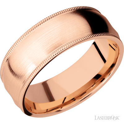 18K Rose Gold with Satin Finish and Dinosaur Bone Black Inlay Custom Wedding Band