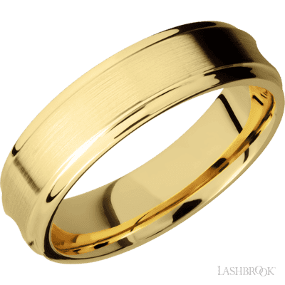14K Yellow Gold with Polish Finish and Meteorite Inlay Custom Wedding Band