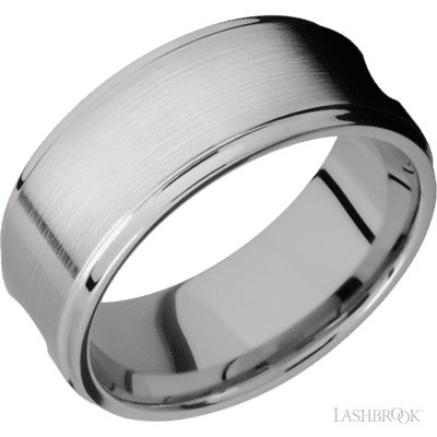 Bright Titanium metal wedding ring with forged carbon fiber inlay.