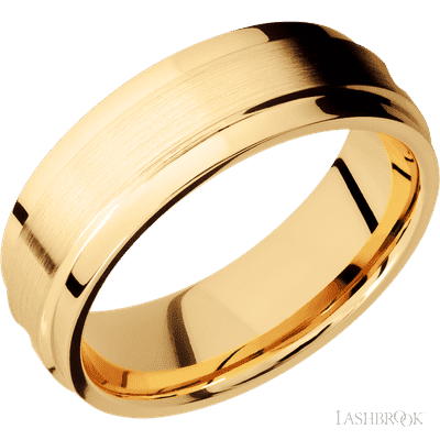 14K Yellow Gold with Polish Finish and Dinosaur Bone Red Inlay Custom Wedding Band