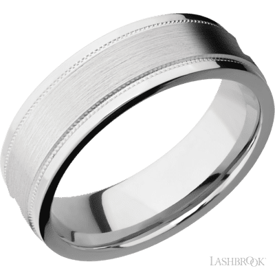 14K White Gold with Satin , Polish Finish and Dinosaur Bone Tan Inlay