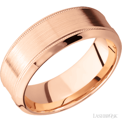 14K Rose Gold with Polish , Polish Finish and Blood Wood Inlay Custom Wedding Band