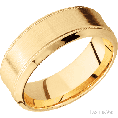8 mm mens wedding ring with 14 K yellow gold and carbon fiber.
